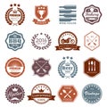 Labels and badges set. Vintage design elements and retro style banners, shields, emblems. Vector illustration Royalty Free Stock Photo